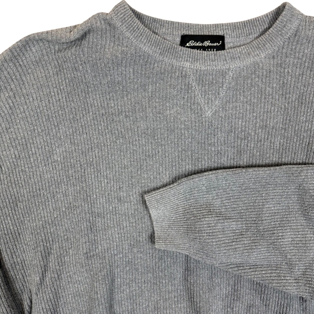 Eddie Bauer Sweater XL 26.5x27.5 Ribbed Gray Cotton Pullover Gorpcore Dadcore